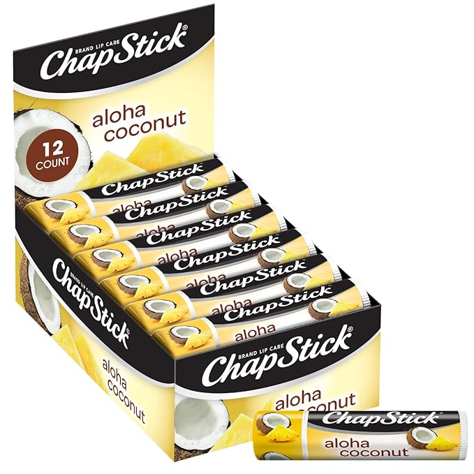 ChapStick Bulk Lip Balm, Aloha Coconut, 12-Pack – Luscious & Tropical Lip Moisturizer, 0.15 Ea