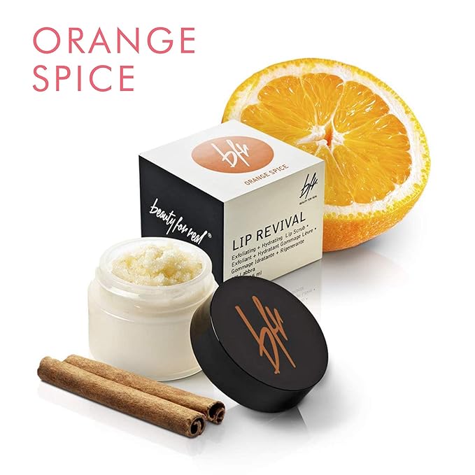 Beauty For Real Lip Revival, Orange Spice - Exfoliating & Hydrating Sugar Lip Scrub - For Dry, Chapped or Lipstick-Stained Lips - With Essential Oils - Organic, Vegan - 0.15 oz