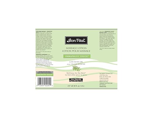 Bon Vital' Therapeutic Touch Massage Lotion with Olive Oil to Repair Dry Skin & Soothe Sore Muscles, Skin Therapy Lotion, Moisturizes Skin During Massages for Smooth, Soft Skin, 8 Oz, Label may Vary
