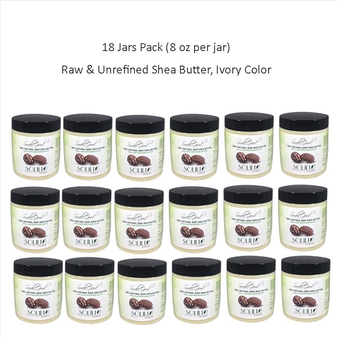 Pure Unrefined Shea Butter, totally natural and organic, ivory color, packed in 8OZ Jar, 18 Units