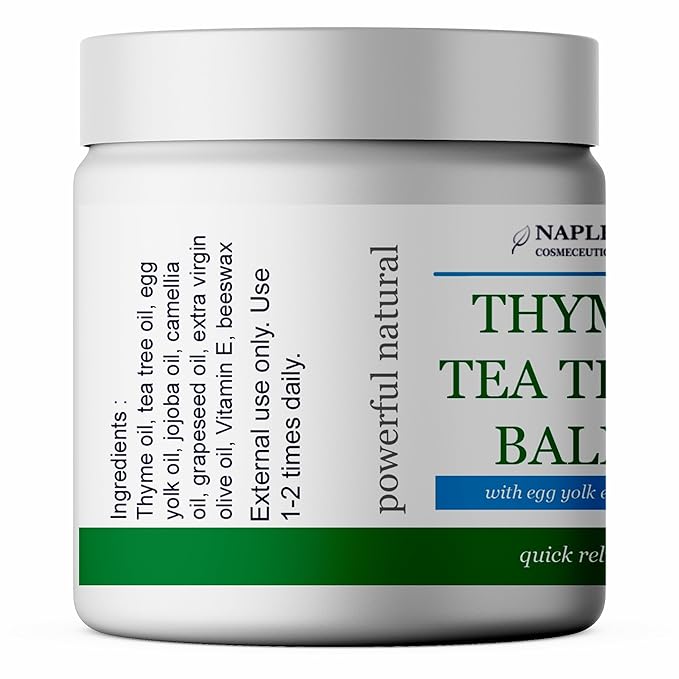 Thyme and Tea Tree Oil Balm with Egg Yolk Oil Cystic Acne Relief, Blind Pimples, Soothing Salve Irritations, Bartholin Cyst, Eczema, Psoriasis