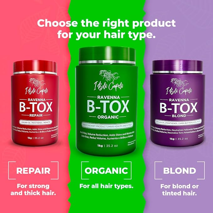 Ravenna B-tox Organic Kit, 52.8 Fl Oz - Hair B-tox Treatment & Argan Oil Mask for Anti-Frizz, Volume Reduction, Smoothing Hair