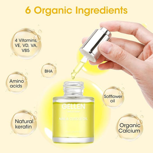 Gellen Nail and Cuticle Oil for Growth Strength, Radiant Vitamin E Nail Growth Oil, Organic Skin Cuticle Nail Care Moisturizer Nourishing Oil for Hydrating, Moisturizing, Strengthening, Repairing