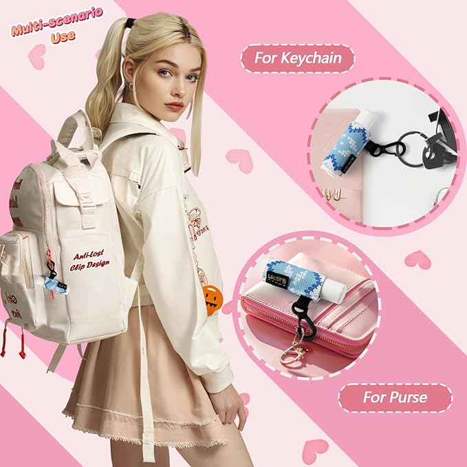 Chapstick Holder Key Chain, Lip Balm Holder for Chapstick Lip Gloss, Elastic Sleeve Chapstick Keychain Holder for Keys Purse Lanyard Gift for Women Girls (Lace, 4pcs)