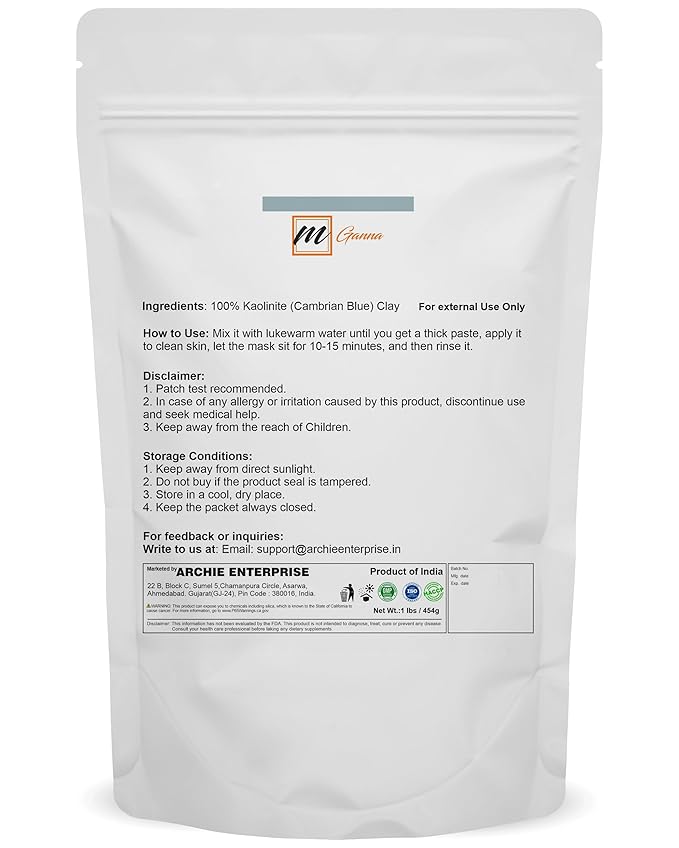 Cambrian Blue Clay 1lbs / 454g for Facial Masks, Creams, Body Wraps, Soft Peels and Scrubs, and Soap Making