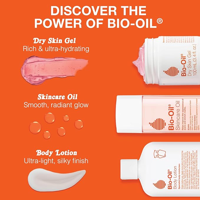 Bio-Oil Skincare Set for Scars, Stretch Marks, and Dry Skin, 3 Pc Travel Size Kit Includes Skin Care Oil (2 oz), Dry Skin Gel (1.7 oz), and Body Lotion (5.7 oz), Pregnancy and Maternity Stretch Marks
