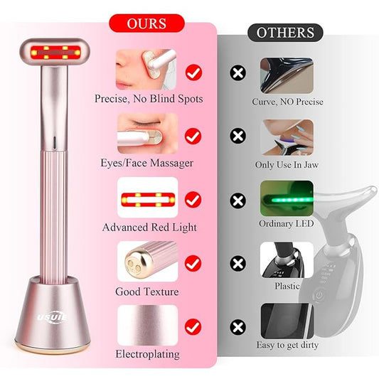 4 in 1 Facial Wand, Red Light Therapy for Face and Neck, Facial Tools - Pink