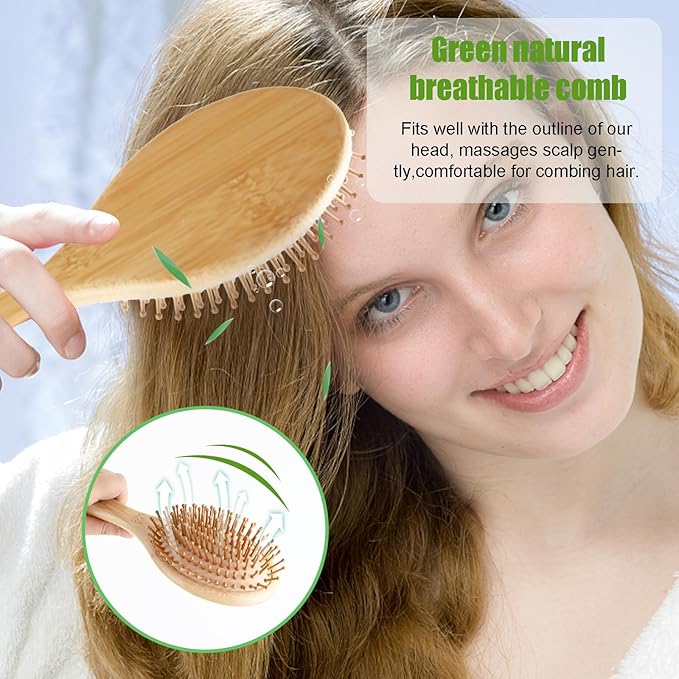 Thick Strong Bamboo Hair Brush, Bamboo Brush for Hair Growth,Hair brush for massaging the scalp，Hair Brush Cleaner Tool, Suitable for Women Men and Children (light yellow)