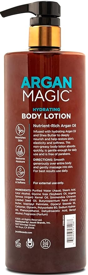 Argan Magic Hydrating Body Lotion with Argan Oil & Shea Butter for Dry Skin - Nourishes Skin, Restores Moisture, Smooths & Softens | Non-Greasy Formula | Paraben Free (32 oz)