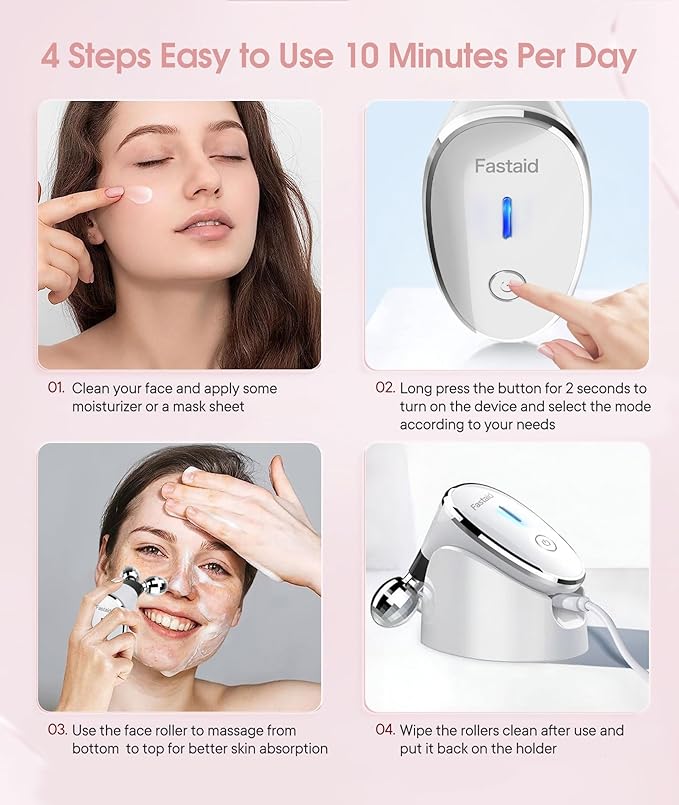Microcurrent Facial Devices, Face Microcurrent Device, Facial Roller Massager for Double Chin, Boost Skin Care Products Absorption, Glossy White