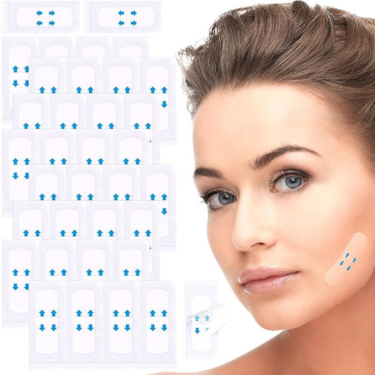 40pcs Face Lift Tape, Invisible Ultra Thin Self-Adhesive Face Lifting Band, Waterproof Hypoallergenic Makeup Lifter Strip for Neck Eye Sagg Skin Wrinkles Double Chin