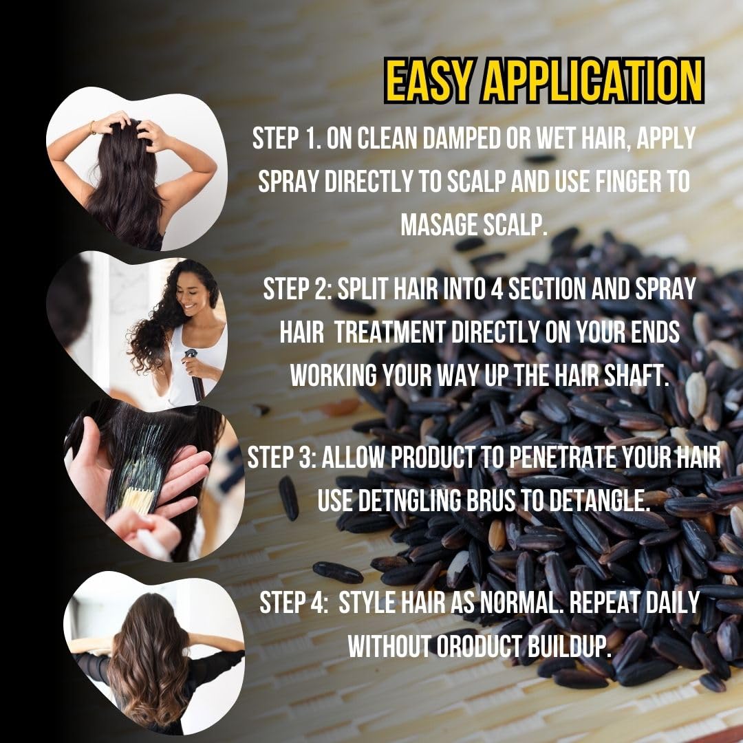 Black Rice Water Hair Growth Spray with Biotin - Rice water HAir spray for Thinning Hair and Hair Loss, All Hair Types, Men and Women