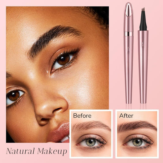 Microblading Eyebrow Pen, New 3D Microblading Eyebrow Pencil, Waterproof Eye Brow Pen with 4 Tip, Natural Magic Eyebrow Makeup Fine Stroke Contouring Pencil Long-Lasting Stay on All Day (Dark Brown)