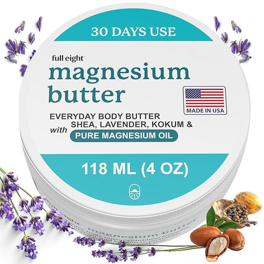 Organic Magnesium Body Butter 4oz & Magnesium+ Complex 60 Capsules Bundle - Quick Ease for Muscle Fatigue- Topical Rub & High Potency Supplement for Ease, Made in USA