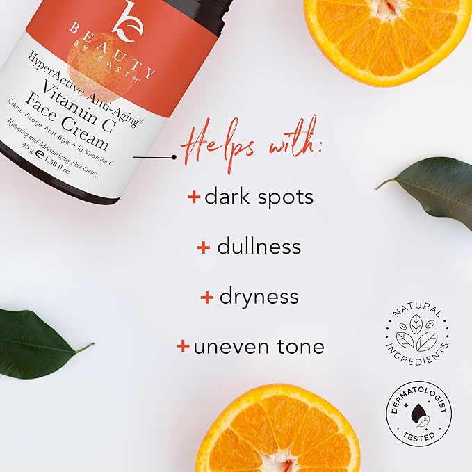 Beauty by Earth Vitamin C Face Cream - USA Made with Organic & Natural Ingredients, Skin Brightening Cream for Face, Discoloration Correcting & Anti Aging Moisturizer for Face with Antioxidants