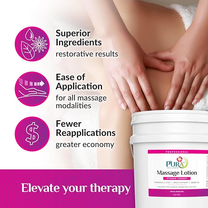 Vitamin 5 Gallon Therapy Massage Lotion, Professional Deep Tissue, Skin Hydrating, Natural Ingredients, Unscented for Physical Recovery, Muscle Relief, Skin Softening
