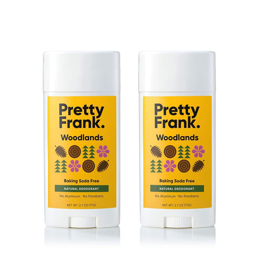Pretty Frank Natural Aluminum-Free Deodorant Stick, Baking Soda-Free, Woodlands (2-Pack) | Sensitive Skin Friendly, Effective Odor Control for Women & Men, Organic Ingredients and Essential Oils