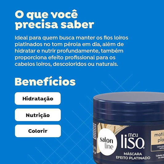 Salon Line - Linha Meu Liso (Matizador) - Mascara Platina 300 Gr - (My Straight (Brassiness) - Platinum Mask Net 10.58 Oz)