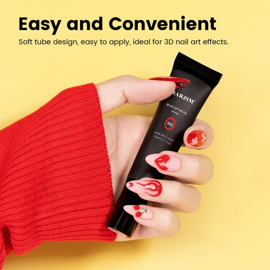 RARJSM 3D Sculpture Gel Polish for Nail Art - No Wipe Red 2 in 1 Gem Rhinestone Glue Drawing Hard Craving Sculpting Gel UV LED Curing Requires Soft Tube DIY Decoration Manicure Design