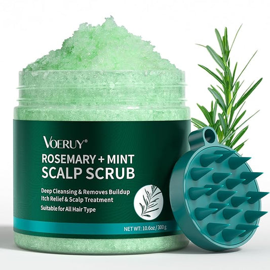 Scalp Scrub, Rosemary Scalp Exfoliator Scrub Shampoo, 2-in-1 Scalp Treatment with Mint Oil, Hair Treatment to Clarify and Remove Build Up with Silicone Scalp Massager, 10.6oz/300g