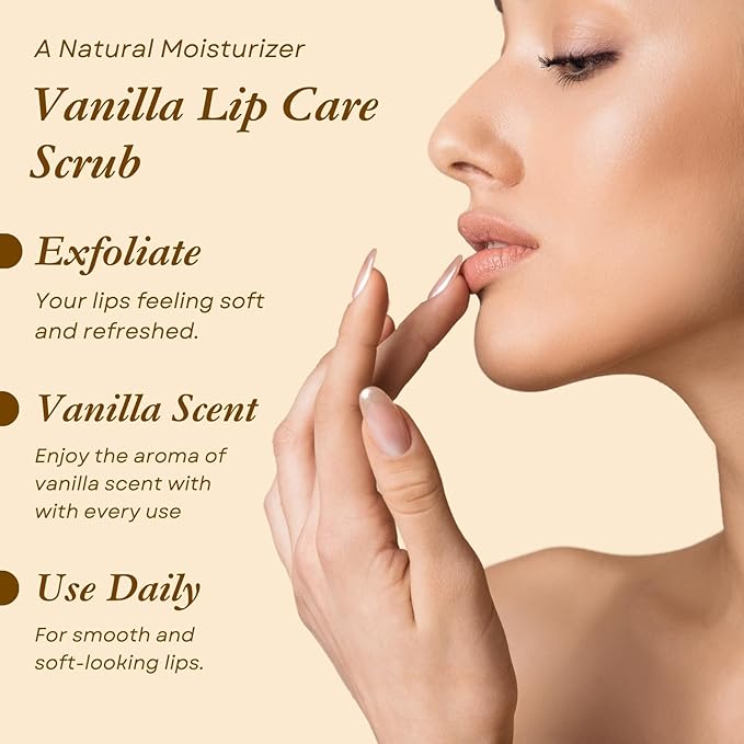 Sugar Lip Scrub Exfoliate & Nourish - 0.88Oz/25gm Coconut & Vanilla Essential Oil - Natural Moisturizer Exfoliator Lipcare Scrubber -Smoothing Lips Scrubs for Girls, Women Valentine Day Gifts