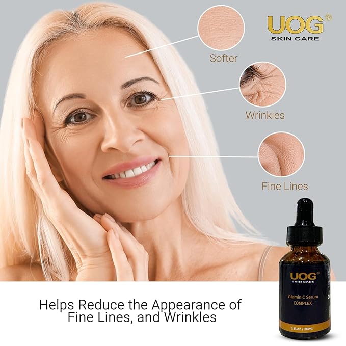 UOG Super Vitamin C Face Serum - Anti-Aging, Hydrating & Firming Formula, Lifts & Firms Face, Neck, Jawline, Reduces Dark Spots, Age Spots, Fine Lines, Wrinkles, Even Skin Tone.1 Fl Oz - Pack of 3