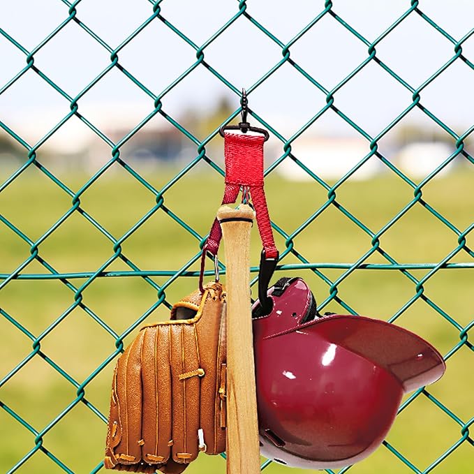 Baseball Softball Gear Hanger Dugout Organizer -Multipurpose Hanging Buckle Metal Hangers for Hold Outdoor Sports Equipment, Camping, Gloves, Helmets, Bats, Water Bottle Holder (Red)