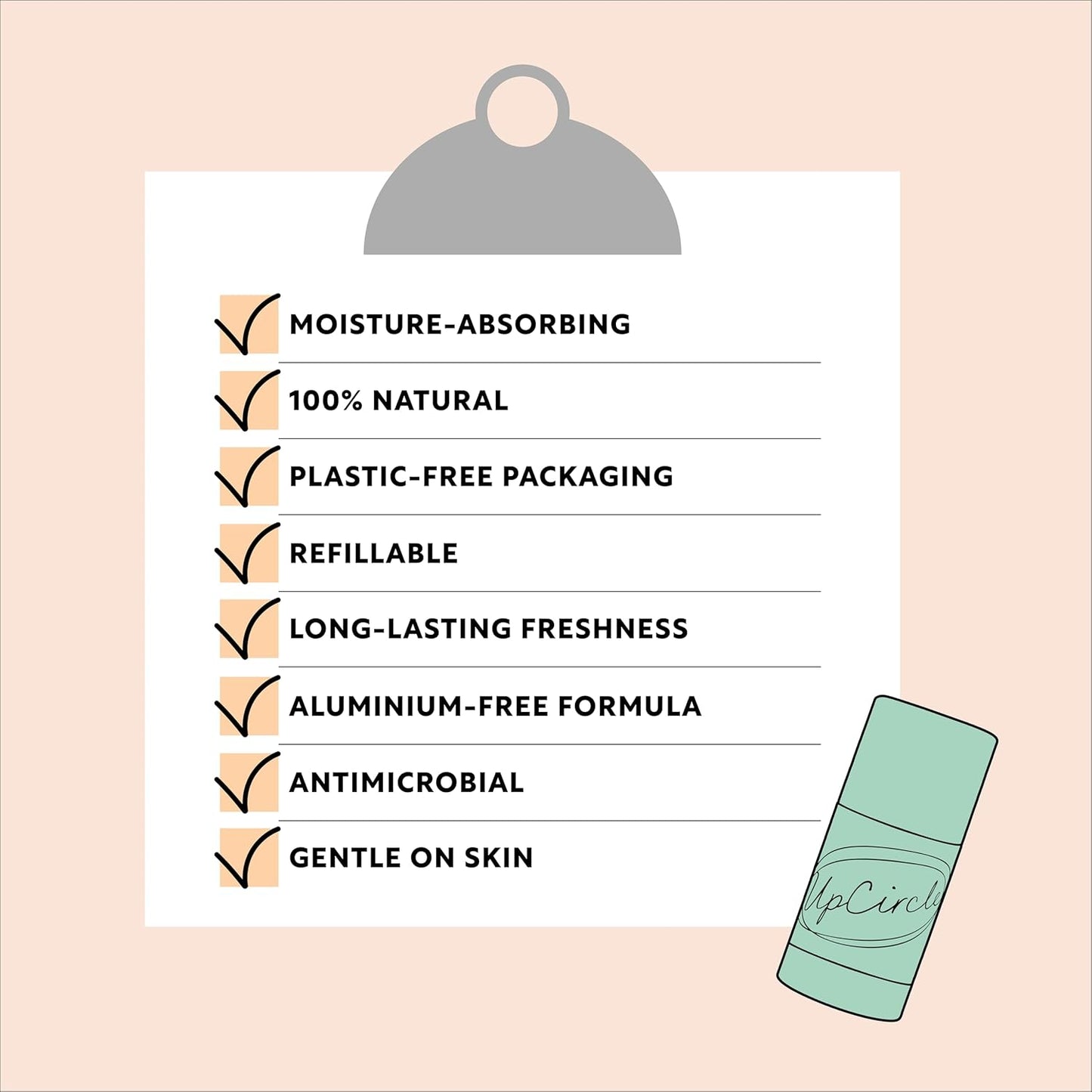 UpCircle Refillable Deodorant with Macadamia + Bergamot - 1 case + 1 refill - Suitable for Sensitive Skin - Natural - Hydrating - Up To 24 Hours of Lasting Protection