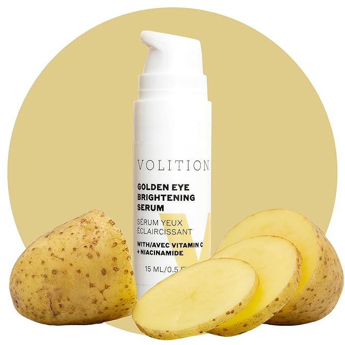 Volition Beauty Golden Eye Brightening Serum - Regenerating Eye Wrinkle Serum with Natural Enzymes to Help Lift & Tighten Undereyes - Peptides for Visibly Plump Skin, Vegan (15ml / 0.5 fl oz)