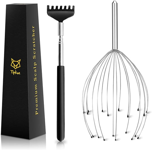 Head Massager 20 Fingers Scalp Massager Head Scratcher, Back Massage Back Scratcher, Stocking Stuffers for Scalp and Body Massage (Silvery)