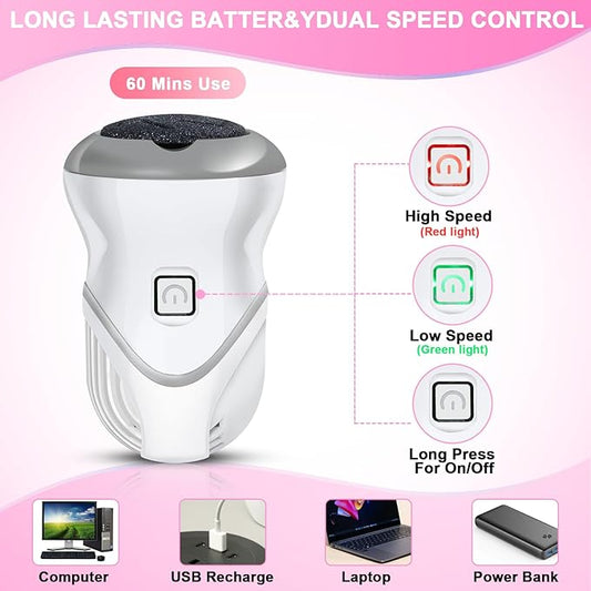 Electric Foot File for Dead Skin Removal, Callus Remover for Feet, Featuring a Dander Vacuum Foot Scrubber with 2 Speeds and 6 Grinding Heads, Foot Calluses Remover Kit for Cracked Skin.