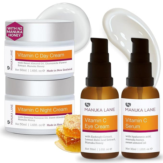 Vitamin C Complete Skin Care Regimen | Includes (1) Day Cream, (1) Night Cream, (1) Face Serum, (1) Eye | Powerful, Safely Derived, and Natural Ingredients