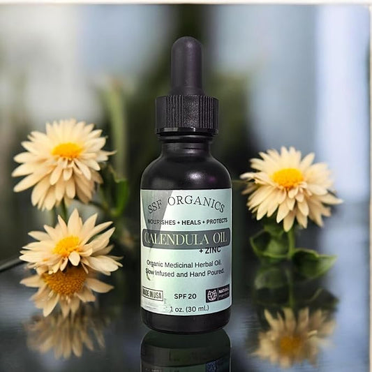 SSF Organics - Calendula Oil Concentrate | Organic Topical Recovery for Damaged Skin. Soothes, Heals, Restores. 1 oz.