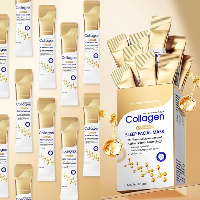 10X Collagen Anti-Aging Sleep Mask – Active Protein Technology – Intensive Hydration, Reduces Sagging & Dullness, Skin Care, Smooth & Whitilight, Cruelty-free (20PCS-Sleep Facial Mask)