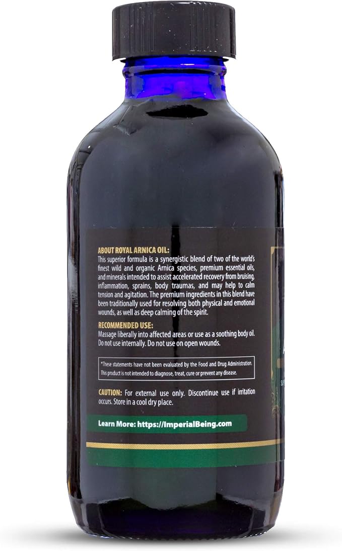 Royal Arnica Oil – Organic Herbal Blend for Muscle Recovery, Bruise Support, Joint Flexibility, Skin Vitality – Longer Lasting Than Arnica Cream or Gel – Infused with Essential Oils (4oz)