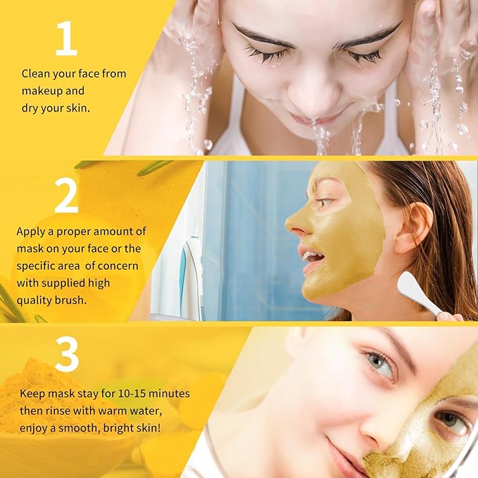 Turmeric Vitamin C Clay Mask with Kaolin Clay and Turmeric for Dark Spots, Dull Skin, Skincare Facial Mask for Controlling Oil and Refining Pores 5.29 Oz (yellow)