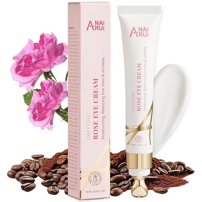 ANAI RUI Rose Caffeine Eye Cream for Dark Circles, Mother's Day Gift for Women, Anti-Aging Eye Cream with Retinol, Collagen, Hydrating, Firming, Reduce Wrinkles and Fine Lines Daily 0.5 FL OZ