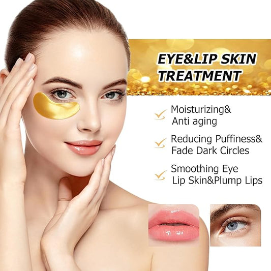 40 Pairs Peach Red Lip Masks & Eye Masks, 24K Gold Gel Collagen Eye Patches for Puffy Eyes, Dark Circles, Wrinkles and Eye Bags, Collagen Crystal Mask Set for Women Men