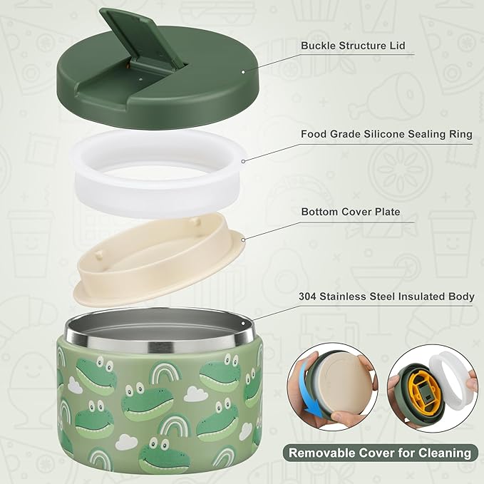 12oz Kids Soup Thermo for Hot Food Insulated Vacuum Food Jar with Buckle Lid, Stainless Steel Wide Mouth Leak Proof Lunch Container for School Travel 1 Pack