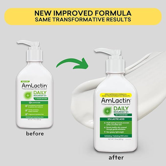 AmLactin Daily Moisturizing Lotion for Dry Skin, 7.9 oz Pump Bottle, 2-in-1 Exfoliator - Body Lotion with 12% Lactic Acid, Dermatologist-Recommended (Packaging May Vary)