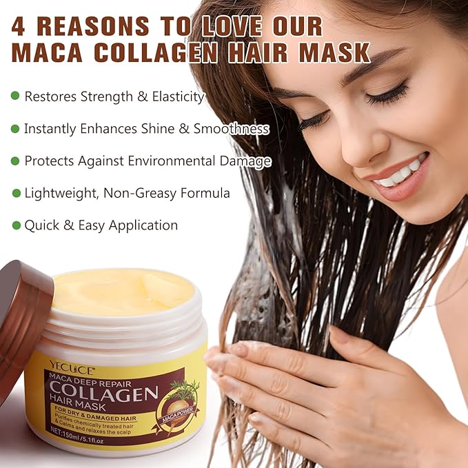 Collagen Hair Mask Deep Repair Conditioning, Hair Treatment Mask Calms and Relaxes the Scalp, Hair Mask with Argan Oil for Dry Damaged Hair All Hair Types, Nourish and Moisturize Hair & Scalp