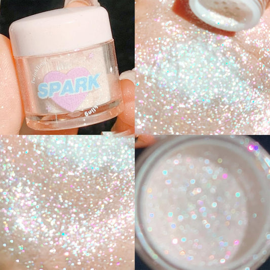 White Glitter Eyeshadow Loose Powder, Crystals Eye Face Glitter Korean Makeup Eye Shadow, Sparkle Shimmer Highlighter Makeup#38
