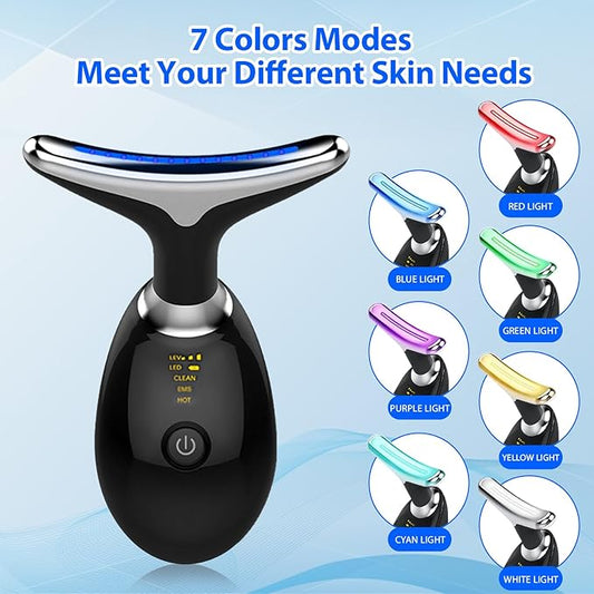 Facial Massager Face and Neck, Red Light Therapy for Face and Neck, Facial Skin Care Tool, 7 Color Led for Face Sculpting Tool at Home (Black)