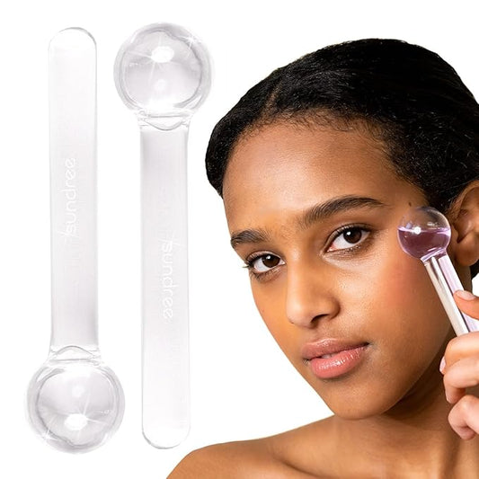 sundree Cooling Facial Ice Globes | Reduce Puffiness | Tighten Skin | Improve Circulation | Freezer Safe | Bundle (2 - Pack) (Clear)