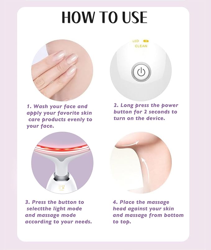 Red-Light-Therapy-for-Face and Neck, Red Light Therapy Wand, 7 Color Led Face Neck Massager for Skin Care, White