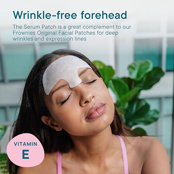 Frownies Cotton Soft Forehead Serum Patch - Serum Infused Forehead Wrinkle Patch For Fine Lines & Wrinkles - Reusable Hypoallergenic Facial Patch - Hydrating Face Mask to Plump Skin