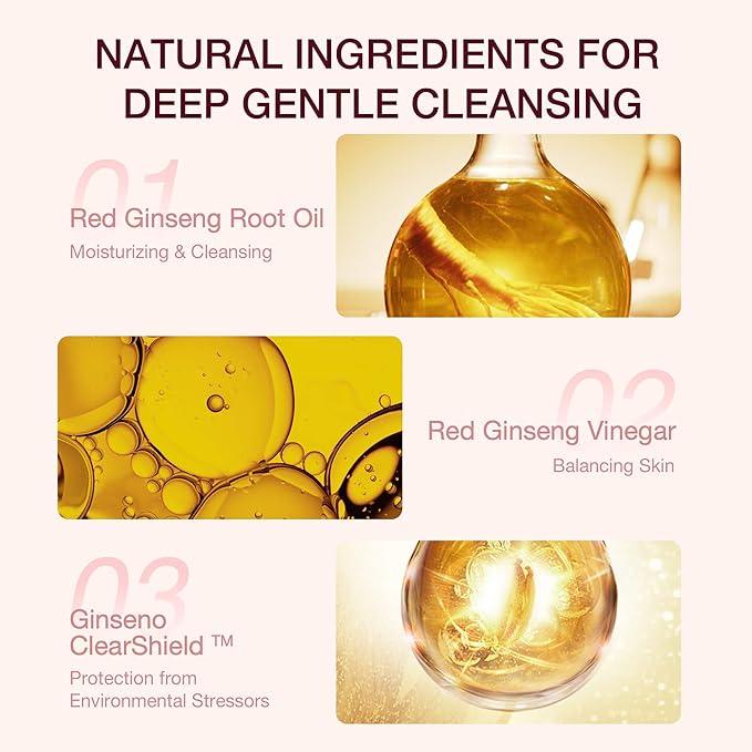 【Upgraded】DONGINBI Red Ginseng Moisturizing & Deep Cleansing Oil - Mild, Non-Greasy, Hypoallergenic Korean Skin Care, Removes Thick Makeup, Moisturizing Face Cleanser with Natural Ingredients 6.7 Fl.Oz(200ml) by Korea Ginseng Corp