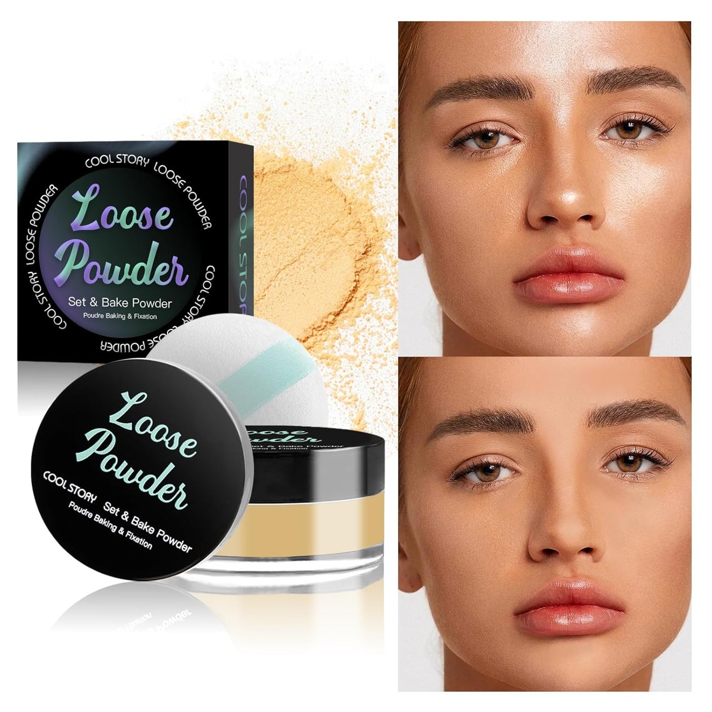 Loose Setting Powder, Bake Makeup Powder Full Coverage Matte Finish (Warm Tan, 6g/O.21oz)