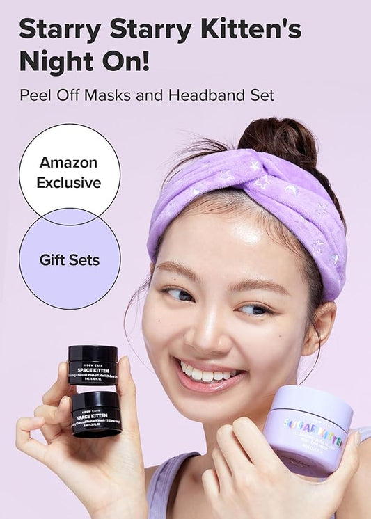 I DEW CARE Peel-off Face Mask Set - Starry Kitten Night | Masks 3ea & Headband, Hydrating, Illuminating, Exfoliating, Korean Skin Care, Exfoliating, Deep Cleansing, Mother's Day