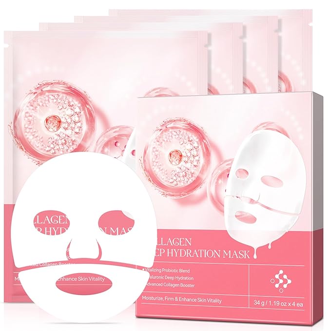 Deep Collagen Overnight Mask - Hydrating Overnight Hydrogel Mask, Anti-Wrinkle Lifting Facial Sheet Masks with low Molecular Weight Collagen for Elasticity Firming And Moisturizing (4 Sheets)